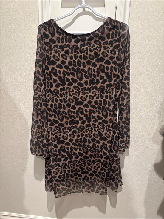 Dresses & Skirts - Leopard Print Sheer Tunic Dress - Brown & Black